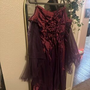 Elegant Purple and Red(burgundy) Ruffled Dress train skirt